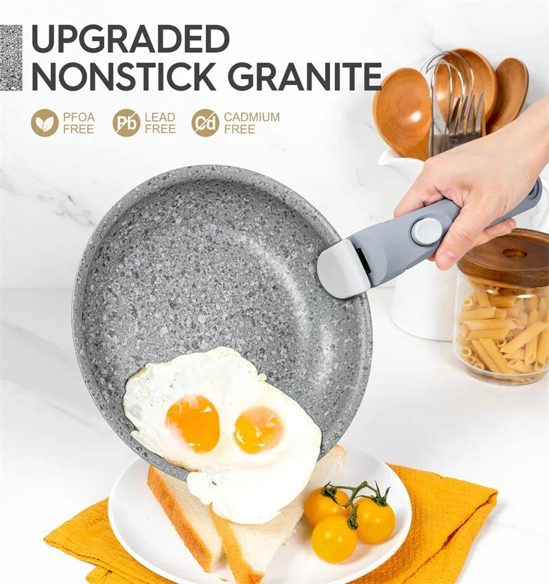 MICHELANGELO Set di padelle antiaderenti con manico rimovibile Pentola in alluminio con rivestimento in granito Padella per uova Set di pentole