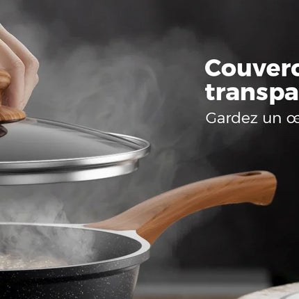 24 cm High-Sided Pan with Lid - Non-Stick Granite Frying Pan, Induction Compatible