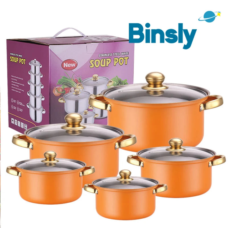 Set di pentole in acciaio inossidabile da 10 pezzi Pentole a induzione Utensili da cucina antiaderenti Pentola per stufato in acciaio inossidabile con coperchio per pentola