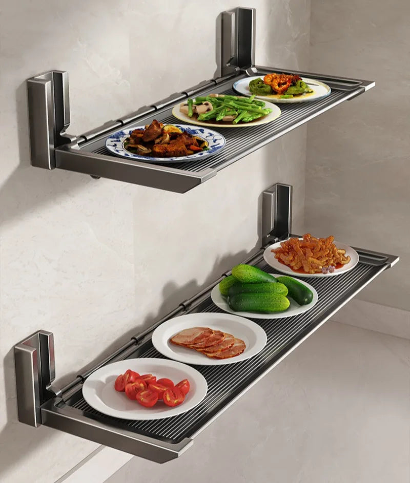 Organizzatore da Cucina Sospeso, Portapiatti Pieghevole, Mensola da Parete per Verdure e Spezie