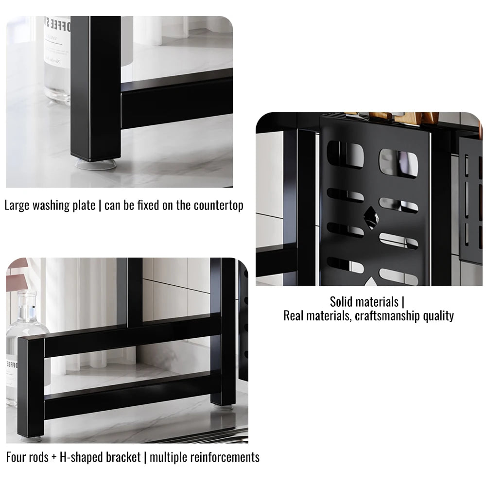 Großes mehrschichtiges Spülbeckenregal mit Schranktür, stabiles Geschirrtrocknerregal und Küchenregalabfluss, staubdicht