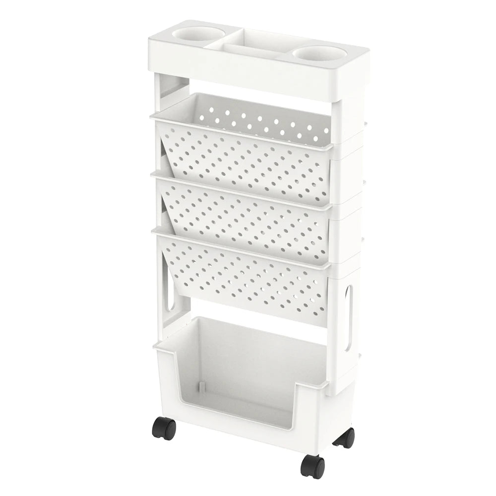 Mobile Bücherablage mit feststellbaren Rollen – Robuster Bücherregalwagen, herausnehmbarer Organizer mit Becherhalter für Zuhause und Büro