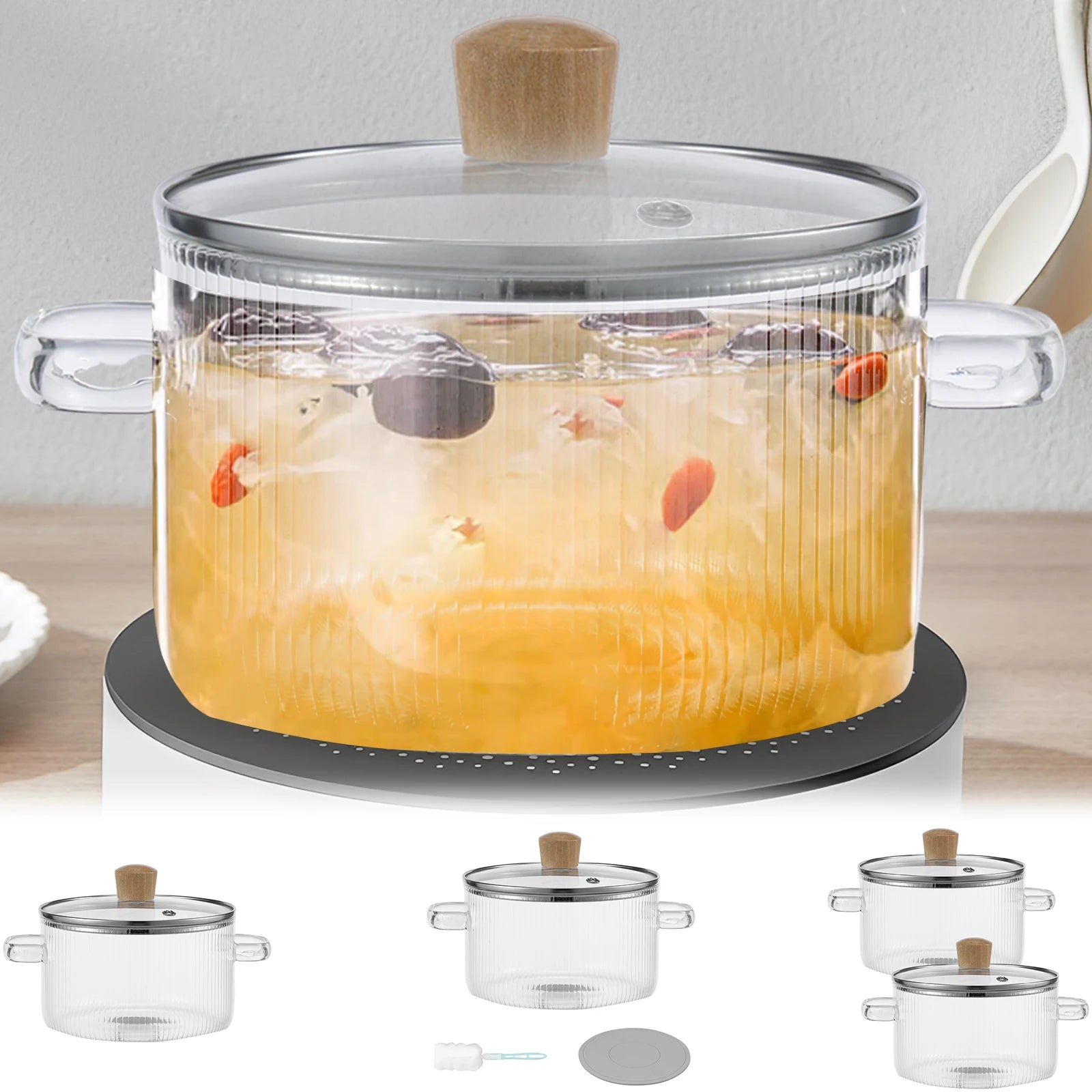 Glas-Kochtopf Transparenter Kochtopf mit Deckel 1,6L Hitzebeständiger Glas-Suppentopf Glas-Topf mit Doppelgriff Kochgeschirr für die Küche