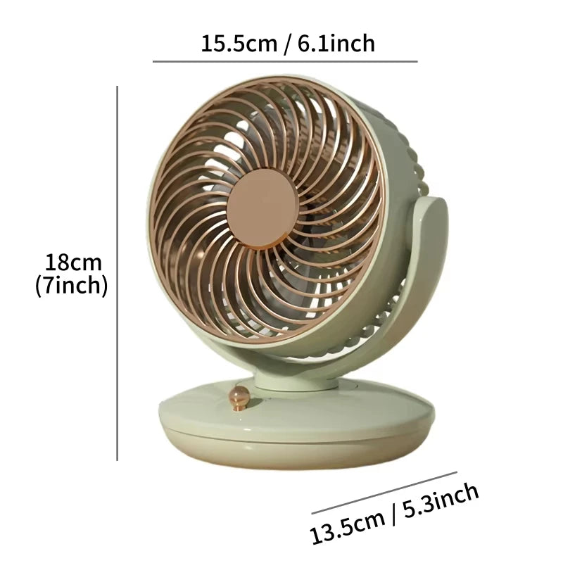 Ventilatore da tavolo ricaricabile con oscillazione, 3 velocità, USB, silenzioso, alimentato a batteria Bianco Verde