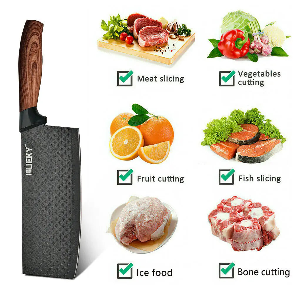 Set di 6 Coltelli da Cucina ZENG con Lame Affilate Antiaderenti, Manico Ergonomico in Legno, Set Completo per Cucinare e Tagliare