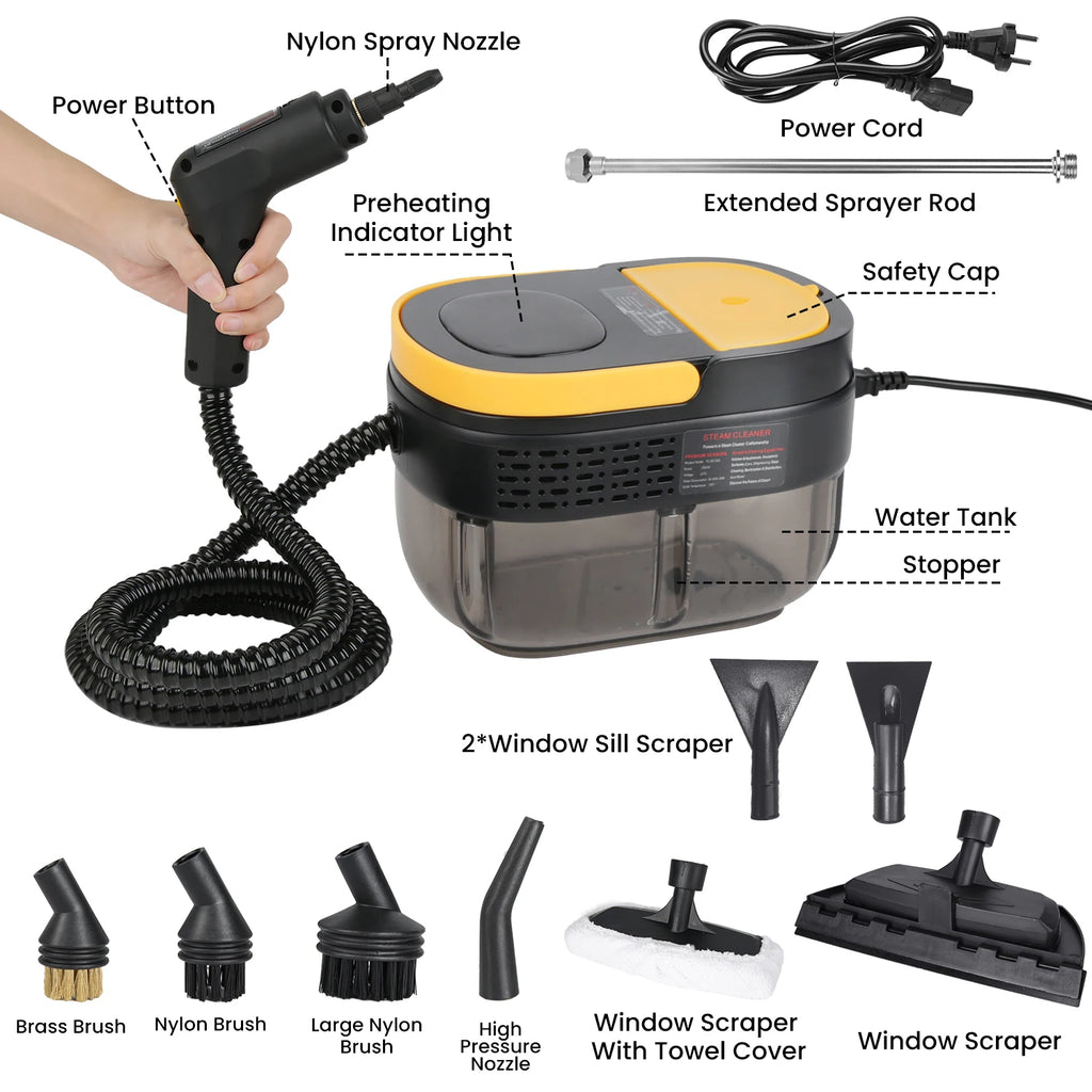 Dampfreiniger Handgerät 2500W, Hochtemperatur-Dampfreiniger, Dampfstrahler für Zuhause, Auto und Küche