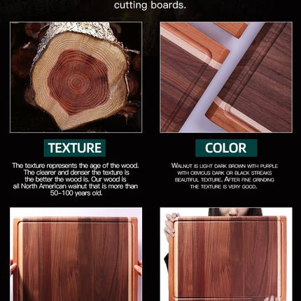 FINDKING Tagliere in legno di noce, tagliere spesso e grande con scanalatura profonda per il succo per la cucina, 44,5 x 32,8 x 2,8 cm