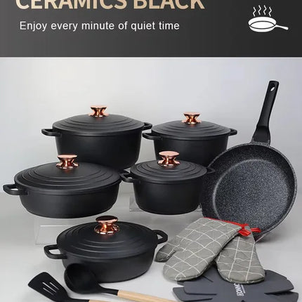18PSC Set di pentole per la cucina domestica Padella antiaderente e pentola in alluminio pressofuso rivestito in granito con coperchio Pentola in smalto pressofuso Materiale medico per riso