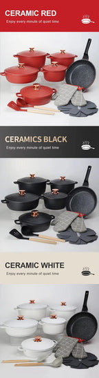 18PSC Set di pentole per la cucina domestica Padella antiaderente e pentola in alluminio di granito con coperchio Pentola in smalto pressofuso Materiale metallico per riso medico