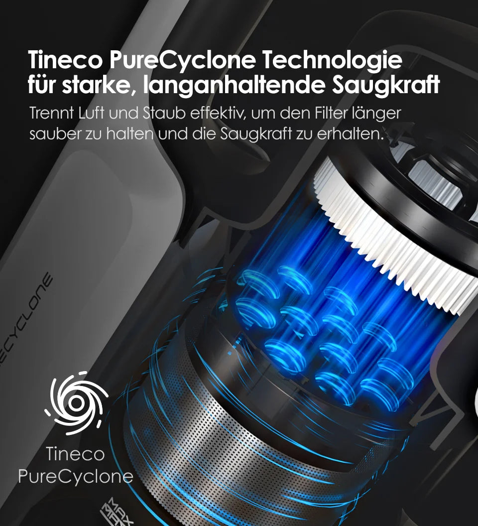 Tineco A30S, Akku-Staubsauger, 160 W Saugleistung, 60 Minuten Laufzeit, 1 L Staubbehälter, ZeroTangle-Bürste, PureCyclone-Technologie, LED-Licht