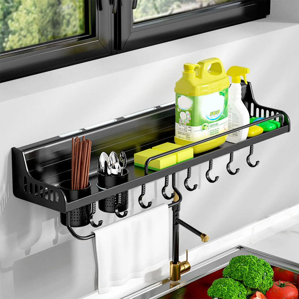 Supporto da parete per portaspezie sospeso, portavasi sospeso, portabottiglie salvaspazio con ganci, ripiano da cucina per utensili