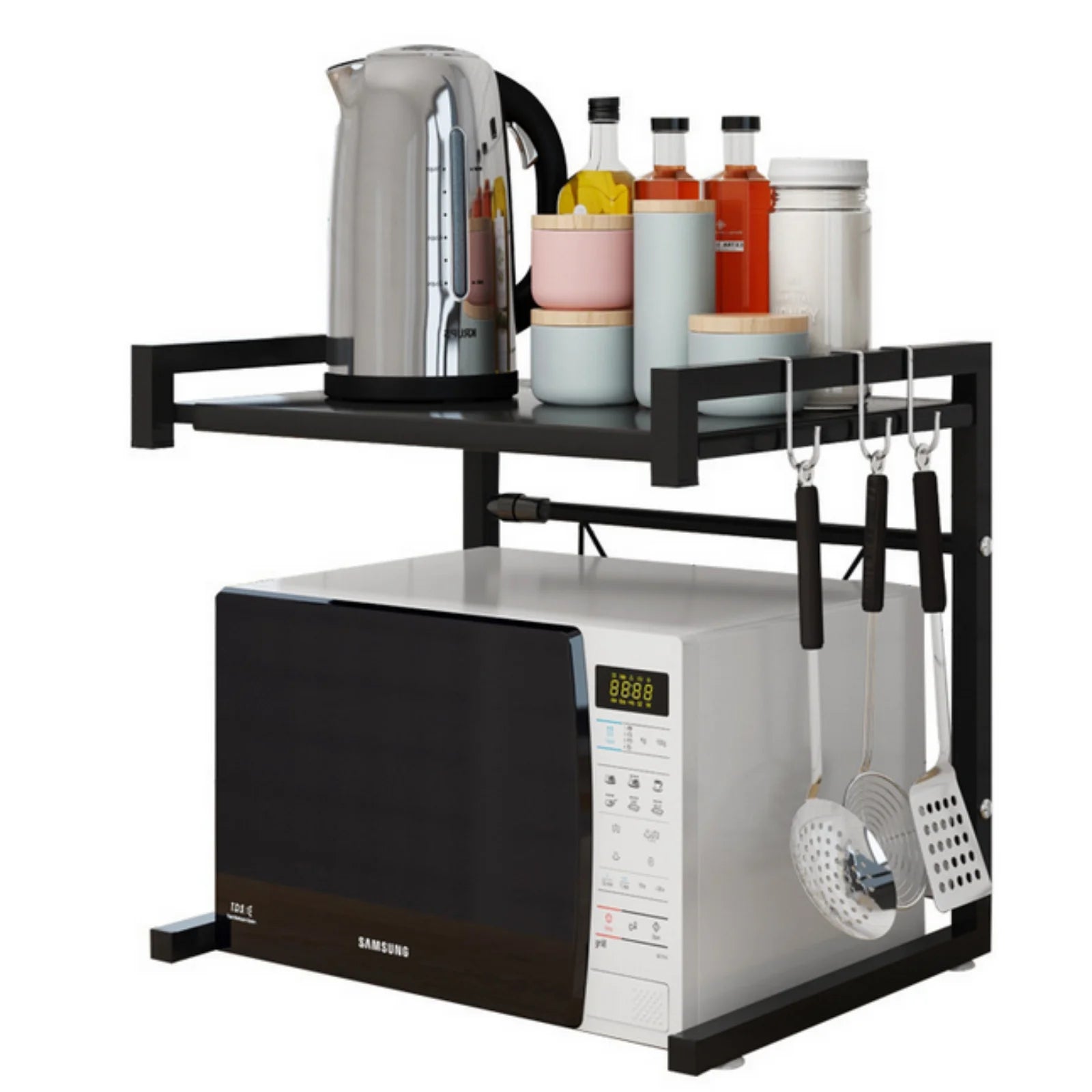 Mikrowellenregal Küche, Mikrowellenständer 2-lagig - erweiterbar - für Gewürze, Dosen, Flaschen, bis zu 25 kg (42 cm (40-65 cm))