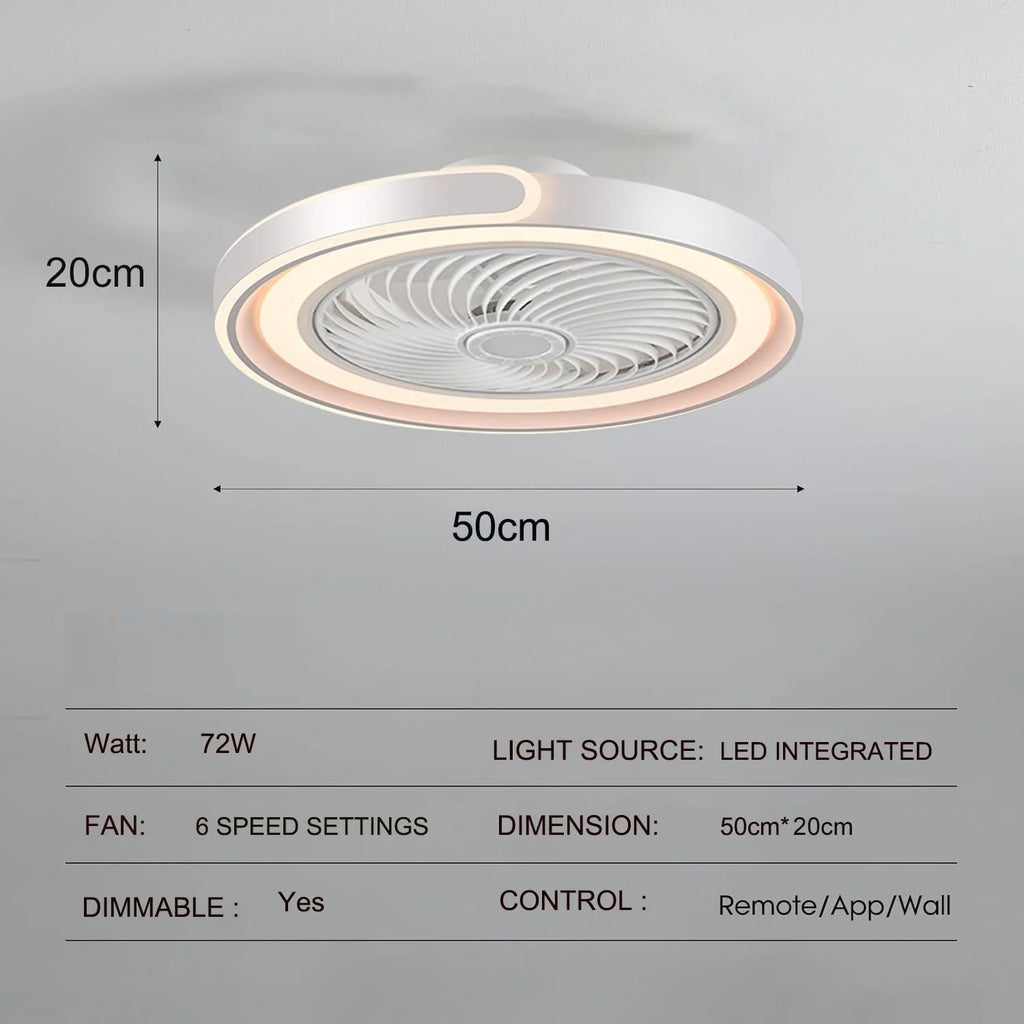Ventilatore da soffitto LED con telecomando e APP, dimmerabile, 6 velocità, 50x20 cm, Tetipa