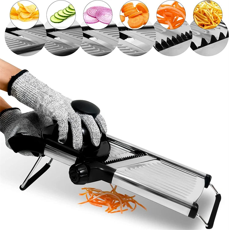 LMETJMA Einstellbarer Mandolinenhobel, Gemüseschneider aus Edelstahl, Kartoffel-, Tomaten-, Zwiebel-, Karottenschneider JT213
