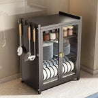 3/2-stöckiger Küchenschrank mit Klapptüren, Mikrowellenregal, Gewürz- und Flaschenhalter, Geschirrhalter mit Klappschublade