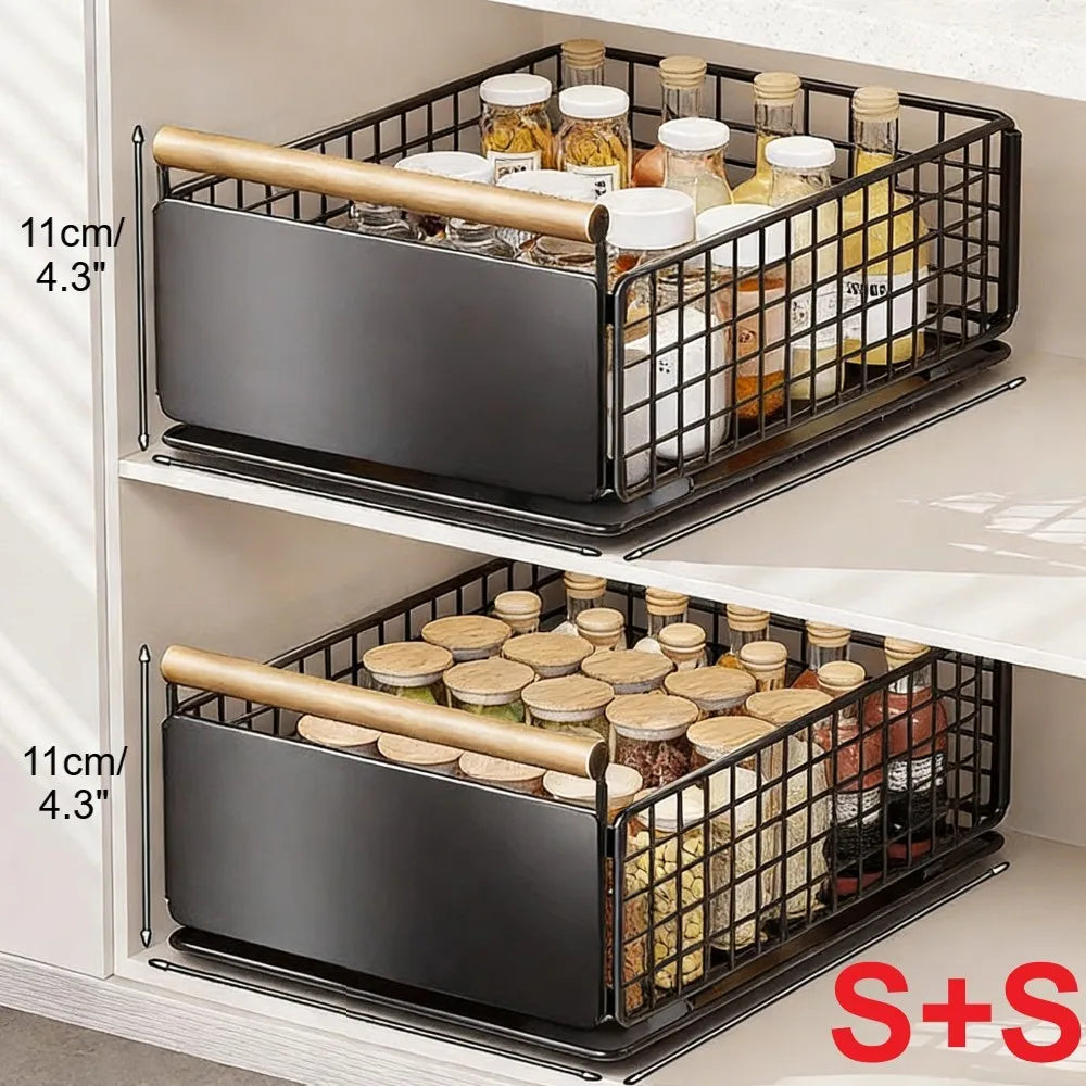 2/1 Pezzi Scaffale Estraibile da Cucina, Organizzatore per Armadietto, Cassetto Scorrevole, Scaffali Porta Spezie, Organizzatore Sottolavello