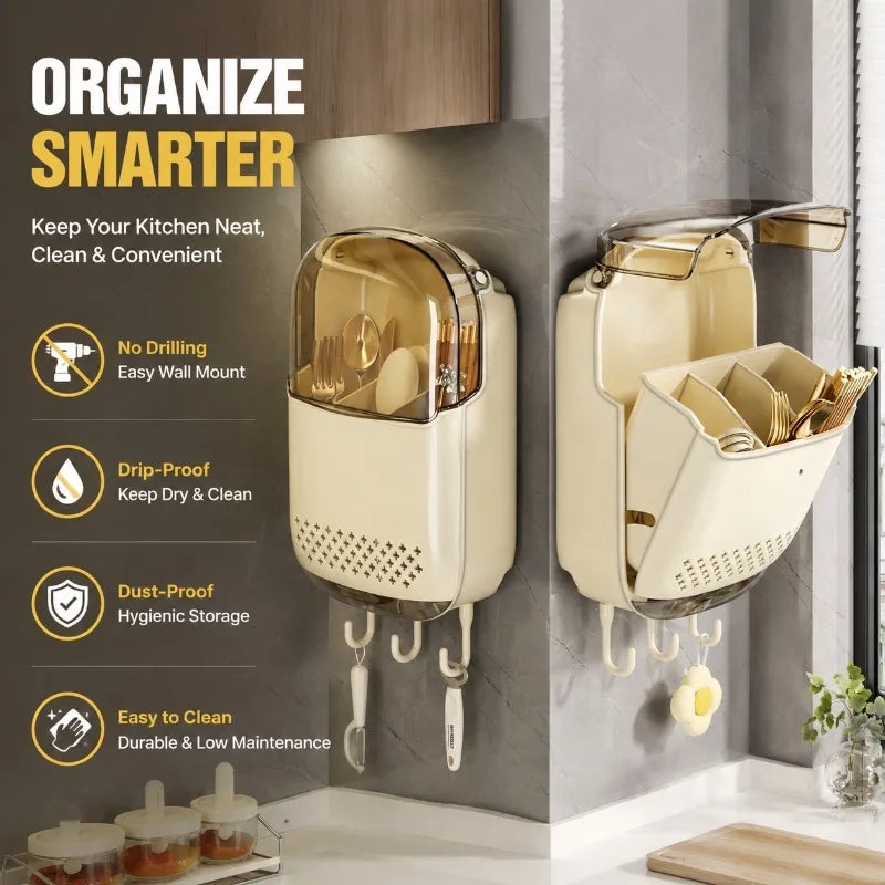 Porta Bacchette da Cucina a Parete Senza Foratura, Pieghevole, Antipolvere, con Drenaggio, per Uso Domestico