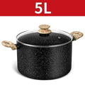 Pentola antiaderente Pentola per zuppa grande in granito da 5 litri Pentola per pasta con coperchio in vetro Pentole a induzione Pentole da cucina Nero