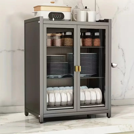 Mobiletto da cucina a 2/3 livelli con ante a ribalta, scaffale per microonde, porta spezie e bottiglie, porta piatti con cassetto a ribalta