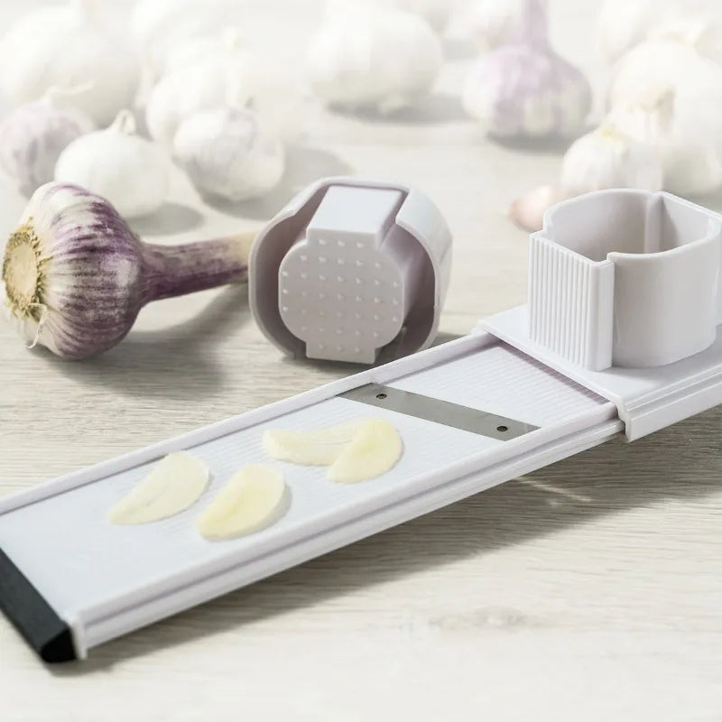 2-in-1 Knoblauchschneider aus Edelstahl, Knoblauch- und Ingwerschneider, doppelseitiger Gemüseschneider für Gemüse, Gewürze und Kräuter