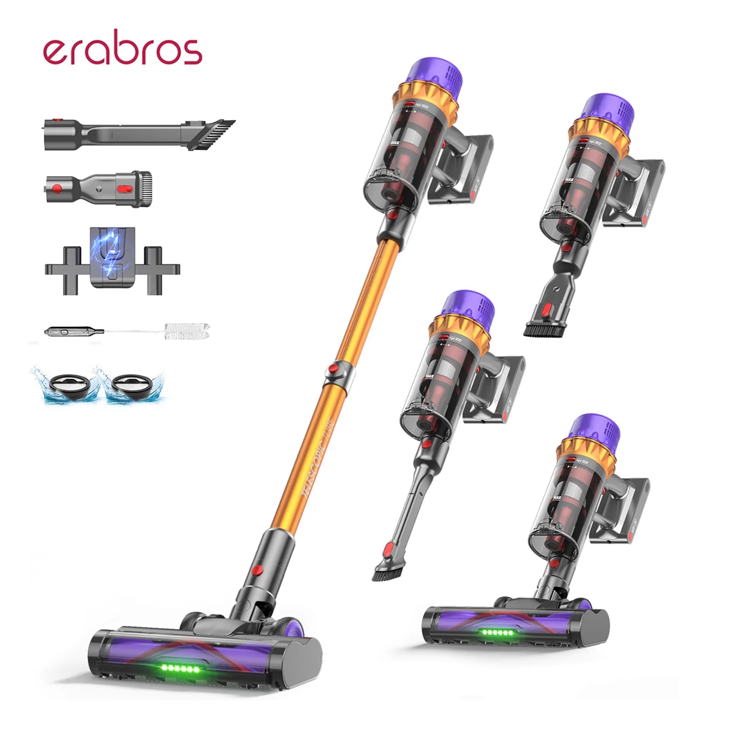 Erabros EV5 550W 70KPA Akku-Staubsauger mit ultrastarker Saugkraft, 80 Minuten Laufzeit, intelligenter Handstaubsauger mit 4 Modi