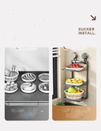 Ventosa multistrato Cucina Rastrelliere per verdure Frutta Parete angolare Vassoio per frutta Scaffale da cucina rimovibile Utensili senza trapano