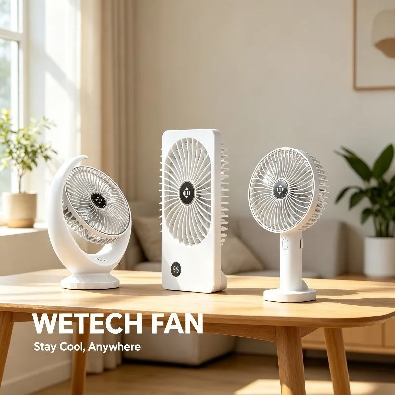 Ventilatore da tavolo a 5 velocità WETECH, portatile ricaricabile tramite USB, mini ventilatore silenzioso personale per ufficio e casa
