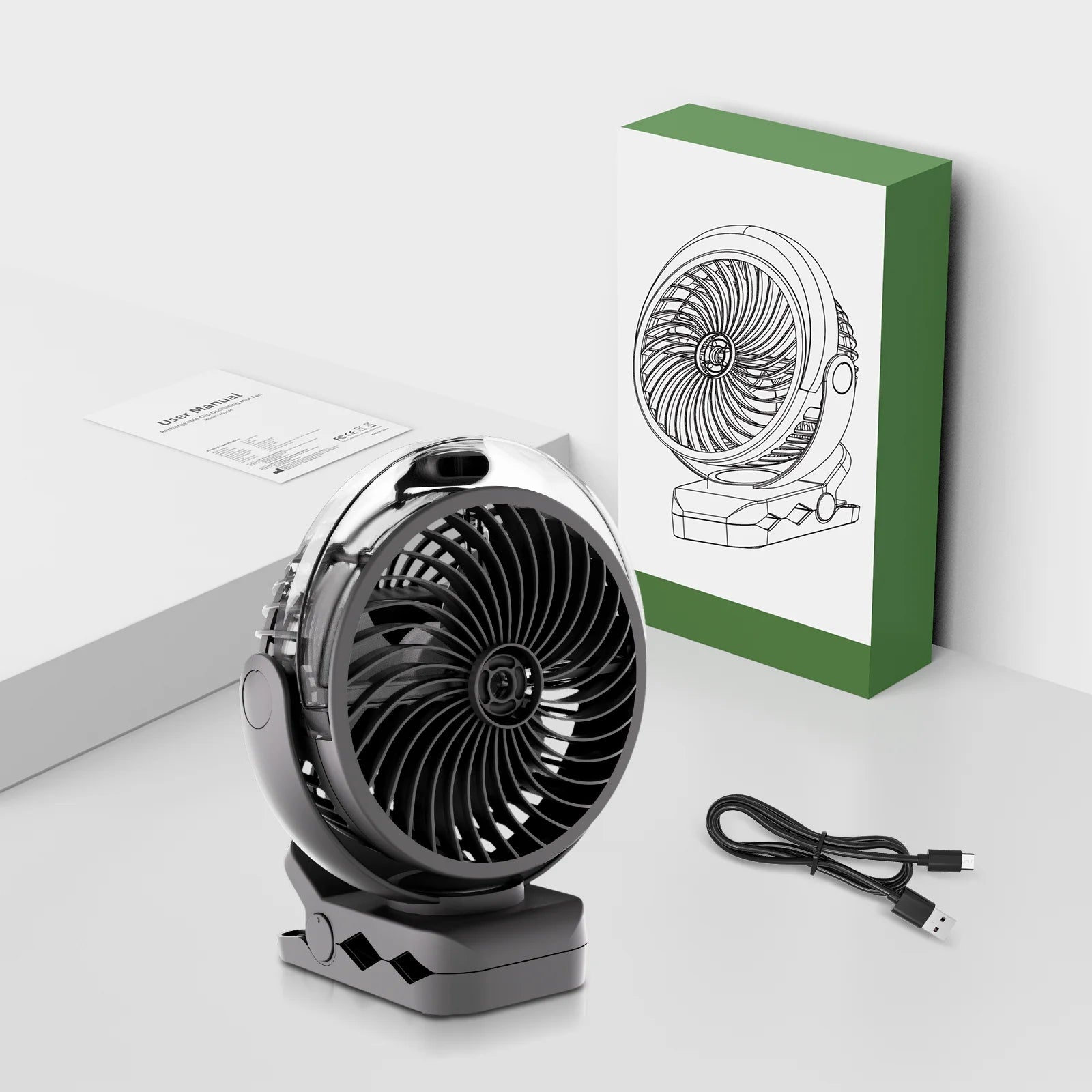 Ventilatore Portatile con Clip e Nebulizzatore, Ricaricabile, 3 Velocità, Display Digitale, Mini Umidificatore, Ventilatore da Scrivania Regolabile con 4000mA