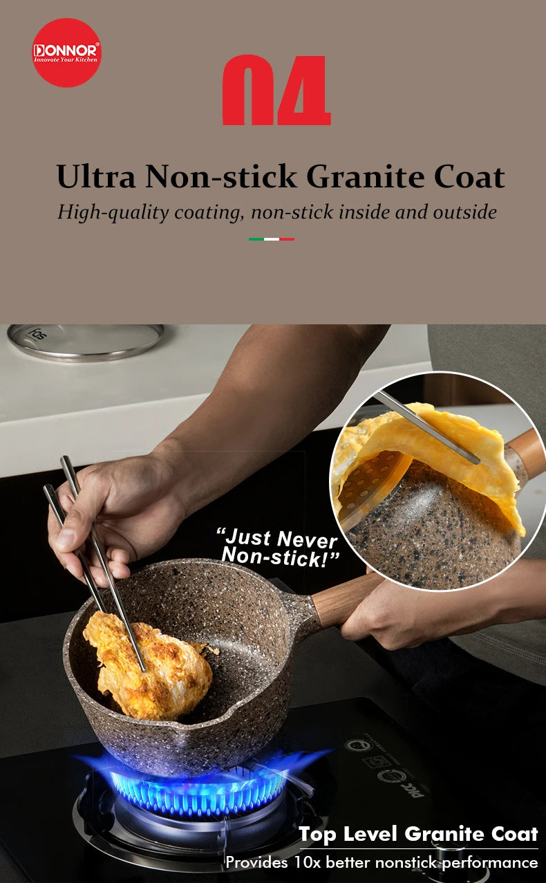 DONNOR Pentola per Latte Antiaderente in Granito da 16cm/6.3 Pollici, Senza PFOA, a Basso Contenuto di Fumo, Compatibile con Piani a Induzione e Gas, Facile da Pulire, Piccola Casseruola