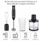 Edelstahl 4-in-1 Stabmixer Set, Handmixer, Gemüseschneider und Fleischwolf, Smoothie Maker