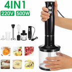 Edelstahl 4-in-1 Stabmixer Set, Handmixer, Gemüseschneider und Fleischwolf, Smoothie Maker