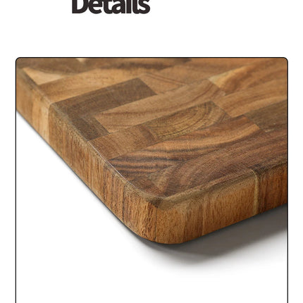 Large Acacia Wood Cutting Board, Checkerboard Cross-Grain Butcher Block, Thick and Reversible with Metal Handle