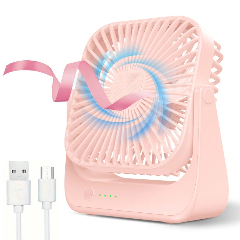 Mini ventilatore portatile USB da tavolo, flusso d'aria potente e funzionamento silenzioso, 4 velocità, vento a 180° ° Ventilatori da terra girevoli per la casa