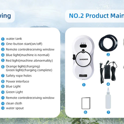 DIVEDEER Window Cleaner Robot with Smart Water Spray High Suction Electric Window Vacuum Double-Sided Glass Cleaner