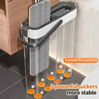 JOYBOS 40cm Flachwischmopp-Set „Hands Free“ mit Eimer, rotierender Bodenreiniger, waschbare Mikrofaser für Bad, WC und Zuhause