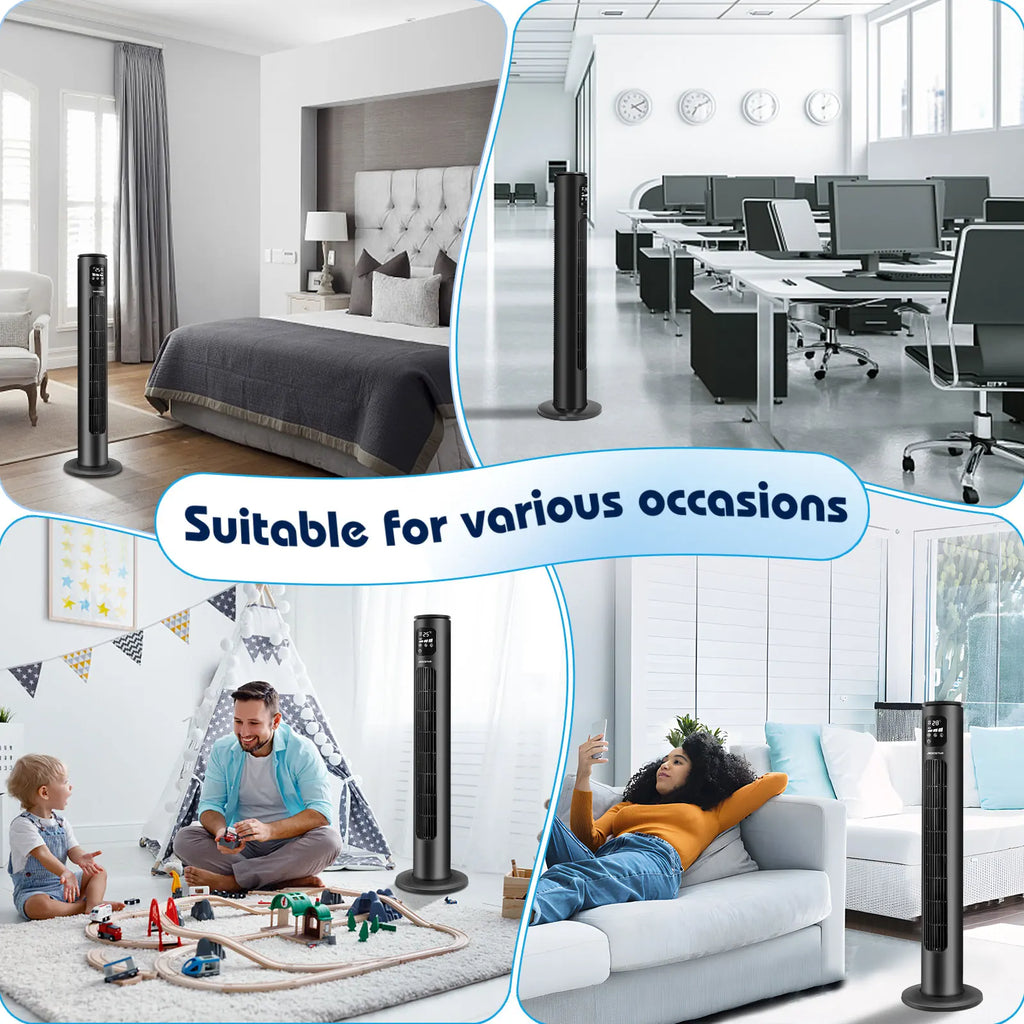 Aigostar Ross Smart - Intelligenter WiFi Turmventilator mit Fernbedienung, 50W, LED-Anzeige, 70° Oszillation, 3 Geschwindigkeiten, 3 Modi, 24-Stunden-Timer, APP-Steuerung, geeignet für Zuhause und Büro