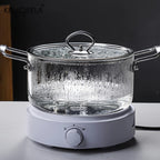 KEMORELA 1 STÜCK Glas Topf 2.5L/3.5L Hitzebeständiger Simmertopf Doppelgriff Töpfe mit Topfdeckel Borosilikatglas-Kochgeschirr