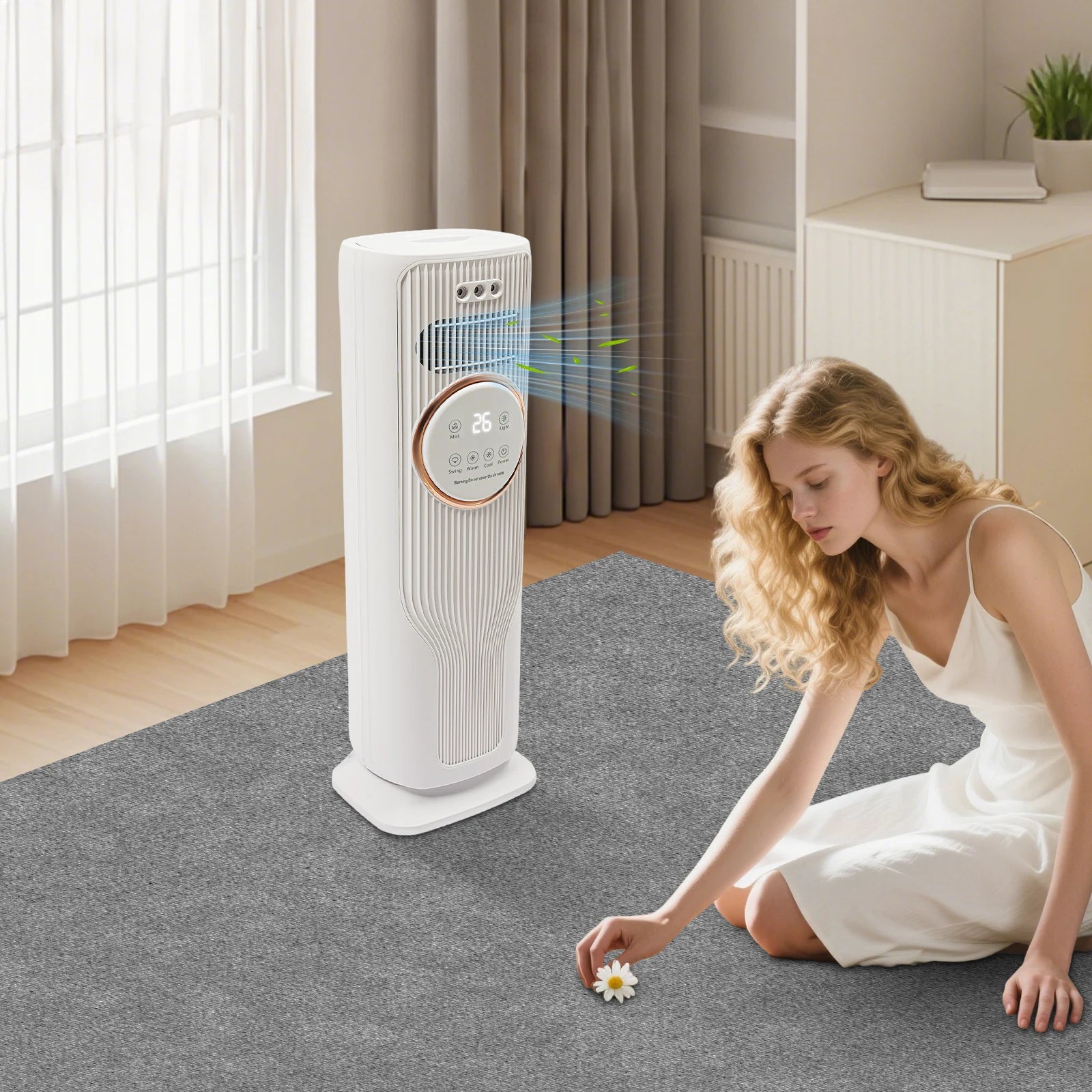Ventola per riscaldatori spaziali da 2000 W Ventola di raffreddamento dell'aria Ventola di raffreddamento/riscaldamento con telecomando e umidificazione