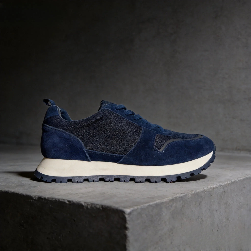 Herren-Freizeitschuhe aus Wildleder und Mesh, Navy-Blau, atmungsaktive Sneaker mit Schnürsenkeln, bequeme Schuhe mit dicker Sohle für den täglichen Gebrauch