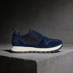 Herren-Freizeitschuhe aus Wildleder und Mesh, Navy-Blau, atmungsaktive Sneaker mit Schnürsenkeln, bequeme Schuhe mit dicker Sohle für den täglichen Gebrauch