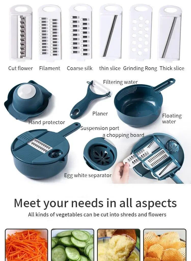 12 in 1 tritatutto per verdure multifunzionale patate tagliate manualmente affettatrice per ravanello grattugia utensili da cucina per hotel/commerciale