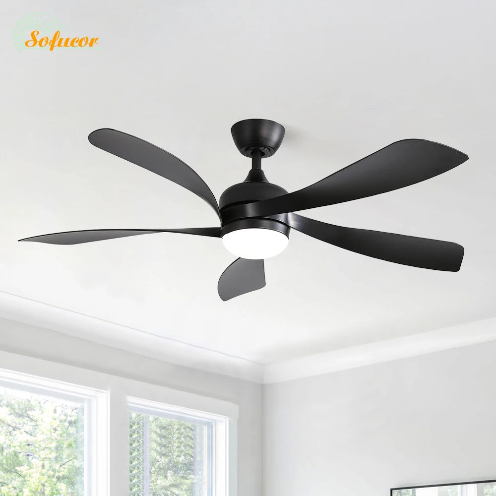 Ventilatore da soffitto Sofucor da 52 pollici a 5 pale con luce e telecomando, ventilatore da soffitto DC a 6 velocità, silenzioso.
