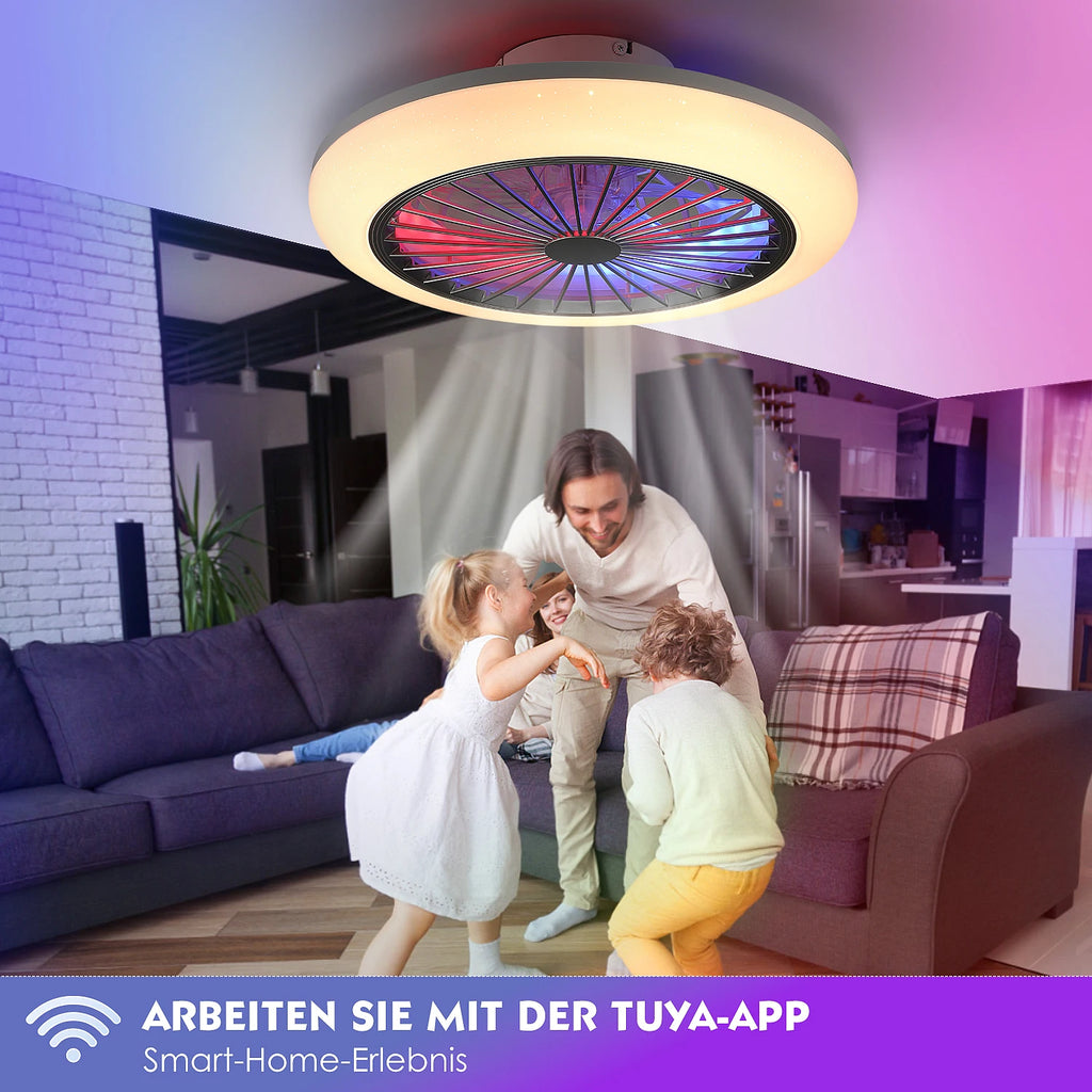 Ventilatore da soffitto Oyajia 50W con luce LED RGB dimmerabile e telecomando