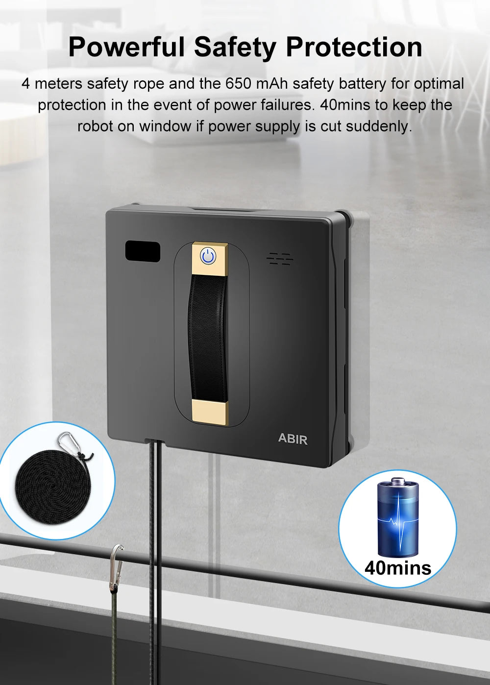 (Codice promozionale:HOT888) Robot Lavavetri ABIR WD8, Doppia Spruzzatura d'Acqua, Memoria Intelligente, Potente Aspirazione a Vuoto, Sensore Laser, Robot per la Pulizia delle Vetrate Domestiche, Controllo tramite APP.