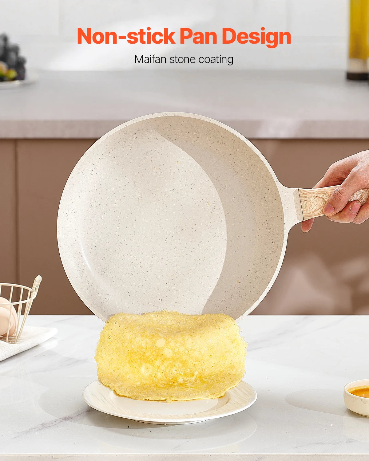 VEVOR Set di Pentole, Padelle Antiaderenti in Granito con Manico, Set di Pentole a Induzione da Cucina per Camper, con Frittura, Coperchi in Vetro Temperato, Bianco, 17 Pezzi