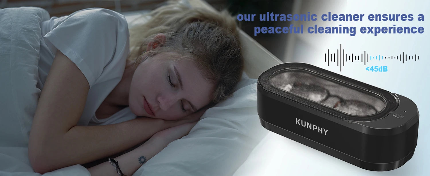 KUNPHY Ultraschallreiniger 350ml 46KHz Professioneller Ultraschallreiniger mit One-Touch-Bedienung Ultraschallreiniger für Ringe Brillen