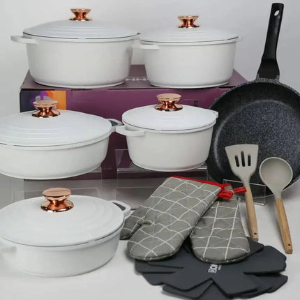 18PSC Set di pentole per la cucina domestica Padella antiaderente e pentola in alluminio pressofuso rivestito in granito con coperchio Pentola in smalto pressofuso Materiale medico per riso