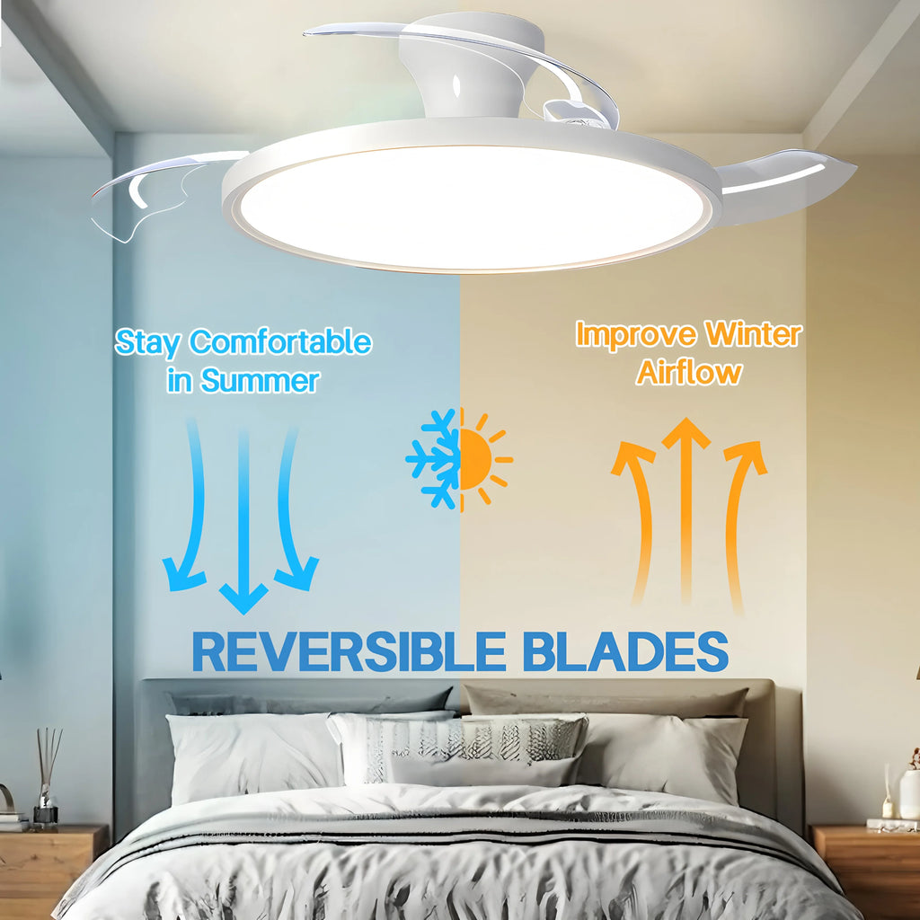IRALAN Plafoniere con ventilatore Pala del ventilatore retrattile intelligente Ventilatore elettrico domestico dimmerabile con telecomando Luce da soggiorno a LED