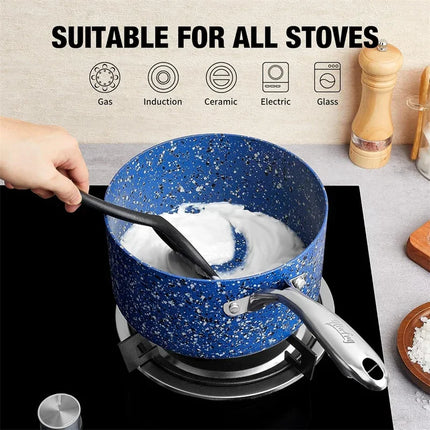 HLAFRG Set 3 pentole antiaderenti in granito, durevoli, con coperchio in vetro, per zuppe e latte, per fornello a induzione, utensili da cucina