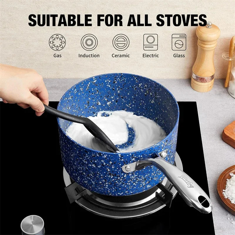HLAFRG 3 pz/set Pentola Premium Durevole Rivestimento in Granito Pentola per Zuppa Pentola per Latte Domestico con Coperchio in Vetro per Fornello a Induzione Utensili da Cucina